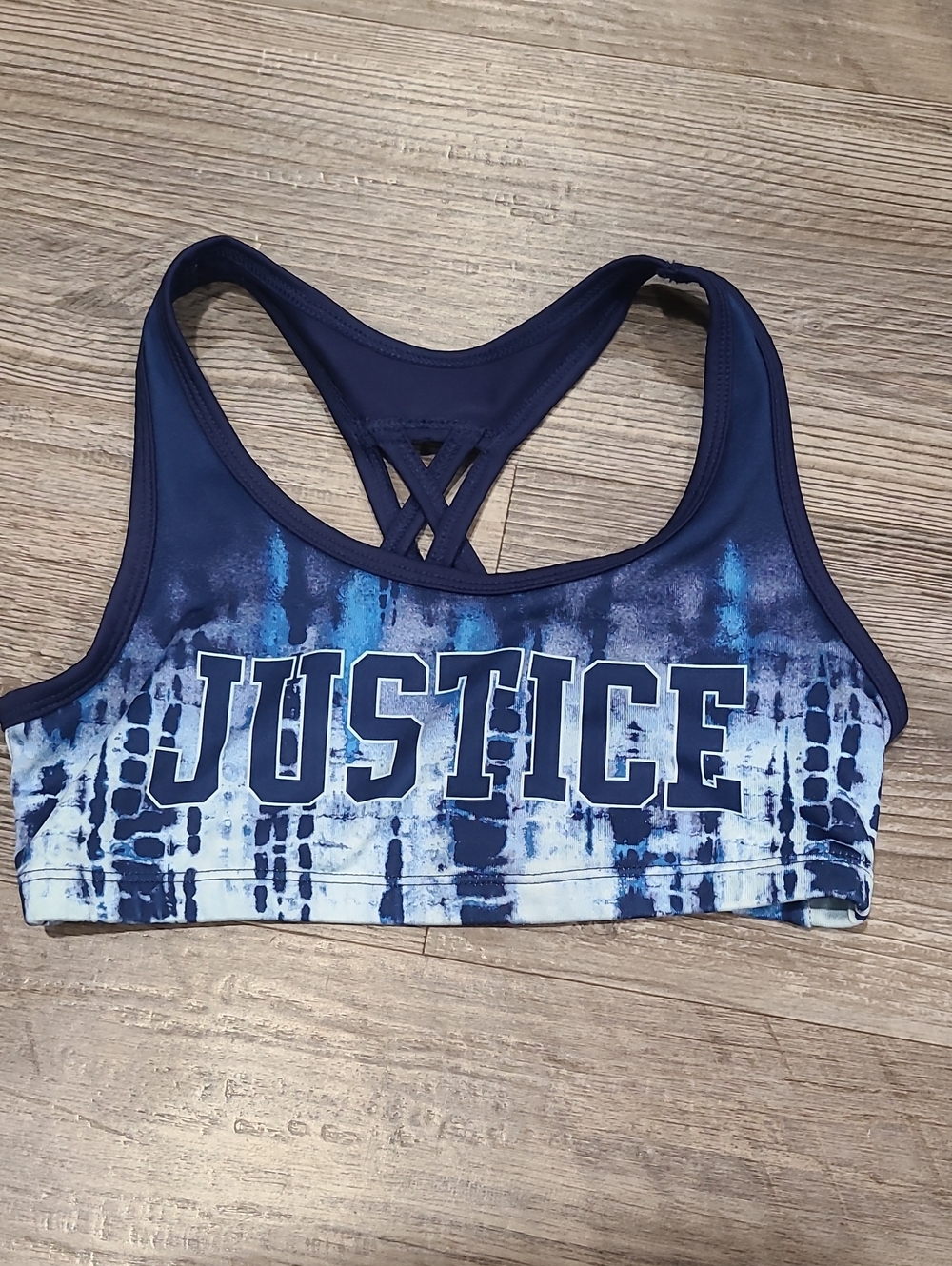 Justice Navy and Light Blue Tie-Dye Racerback Sports Bra Size 30